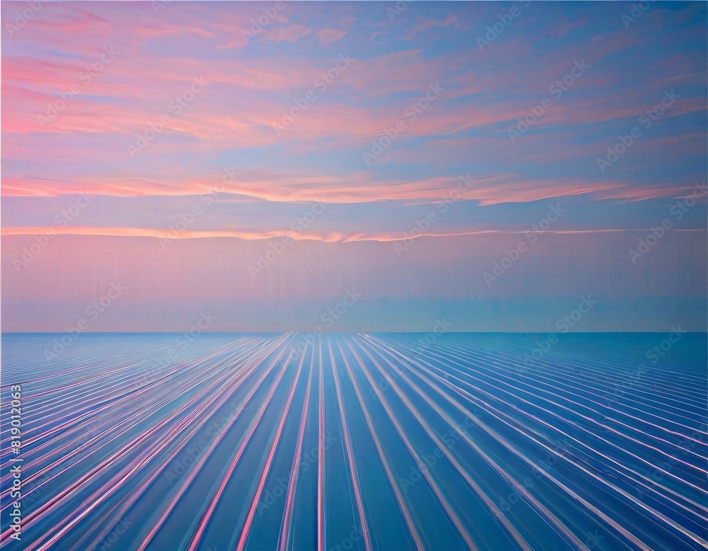 Poster an image of calm ocean lines under a gradient sky, presenting a serene and minimalistic seascape.. a