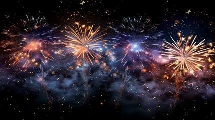 Fototapeta premium A photorealistic image of a vibrant fireworks display illuminating the night sky with a dazzling array of colors and shapes, perfect for Independence Day celebrations and summer events.