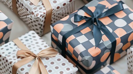 Simple and elegant gift wrap with modern minimalist geometric patterns