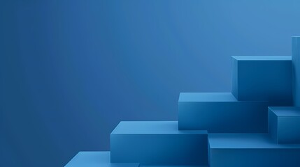 Abstract blue geometric shapes forming a staircase design on a gradient background