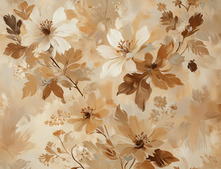 Matisse Style Brown and Ivory Flowers Texture Art on Beige Background Gen AI