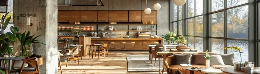 interior of a modern building,design of nordic cafe,nordic style 
