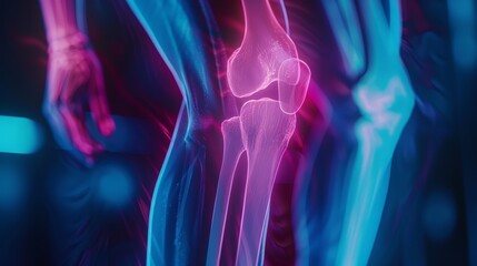 X-ray image showing a knee injury, cinematic, photographic. Fujifilm XT4 50mm f1.2 backlight images, HDR, 4k, HD, ultradetails
