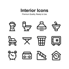 Creatively designed interior icons set, isolated on white background