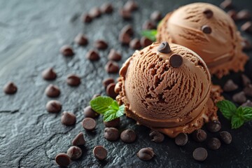 Scoops of chocolate Soft serve yogurt gelato ice cream