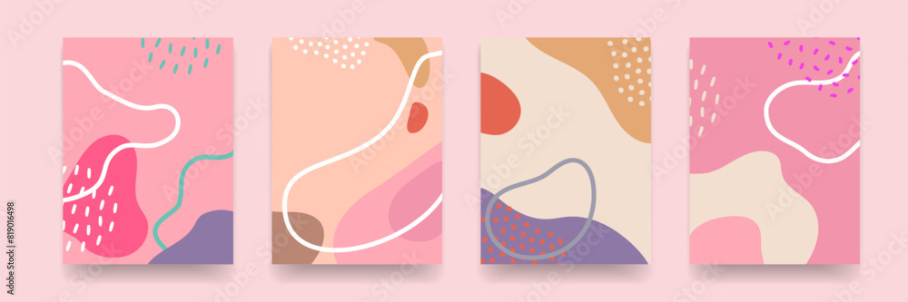 Aufkleber Background pattern, abstract color forms, vector Boho doodle and pop art creative covers design. Modern and retor minimalism trendy pattern background with abstract lines and popart color shapes