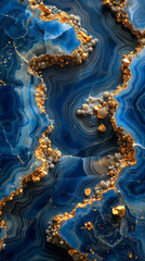 Fototapeta premium a close up photo of a flat slice of blue and gold marble and gold, ideal image for a mobile phone wallpaper or Instagram story cover
