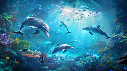 Ocean Environment, Dolphins, Environment Protect Poster, Ocean Protection Poster, Dolphin Illustration