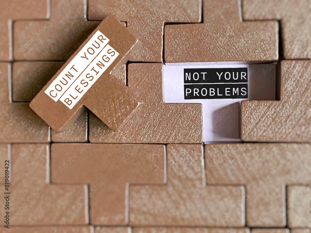 Fototapete count you blessings not your problems text with puzzle background. stock photo.