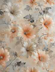 Abstract Silver and Peach Flowers Texture Art on Ivory Background Gen AI
