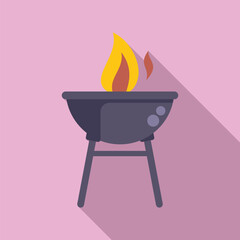 Vector illustration of a trendy and stylish summer barbecue icon with flat design, featuring a grill, flames, and delicious grilled food, perfect for invitations, web graphics, and mobile apps