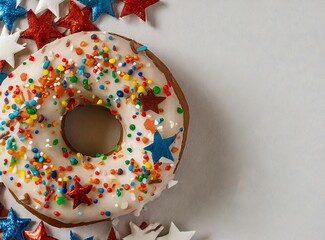 Donuts with wrinkles with the colors of United States Flag. Dessert to Celebrate Independence Day,...
