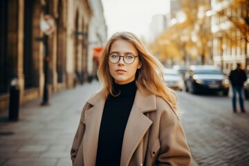 portrait of a young blonde woman on the street