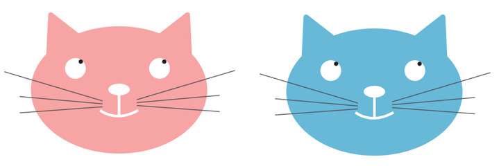 Obraz premium Cat head face set. Black silhouette icon. Kitten with big blue, green, yellow eyes. Cute cartoon funny pet character. Funny kawaii animal. Flat design. Pink ears, nose, cheek. Yellow background Vector