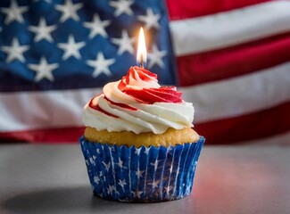 Cupcake with United States/USA Flag. Celebration of Independence Day concept.
