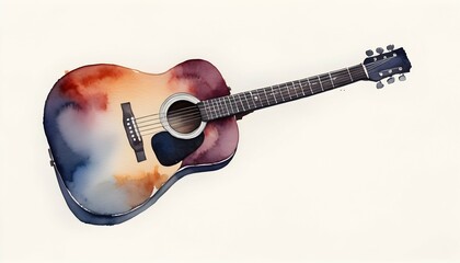 A minimalist watercolor painting of an acoustic gu