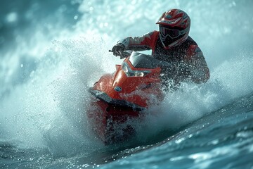 Jet Ski Stunt Performance Jet skiers performing daring stunts and maneuvers on the water, showcasing the thrill of water sports