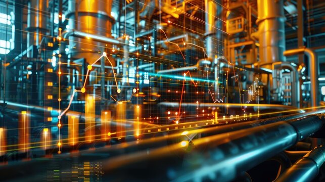 Graphs integrated with industrial collar work, exemplifying the synthesis of analytics and production processes