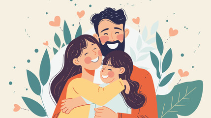 Happy family, daughter hugging dad and laughing, parent’s day theme, happy family time, parent’s day theme. cheerful precious family moments, adorable family scene.
