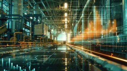 Industrial collar work backdrop with superimposed graphs, showcasing the integration of data analytics in manufacturing
