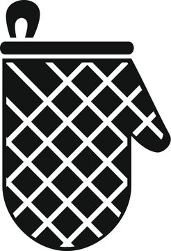recommend clip art: Simplified iconographic illustration of an oven mitt in black and white, perfect for use in kitchenrelated designs