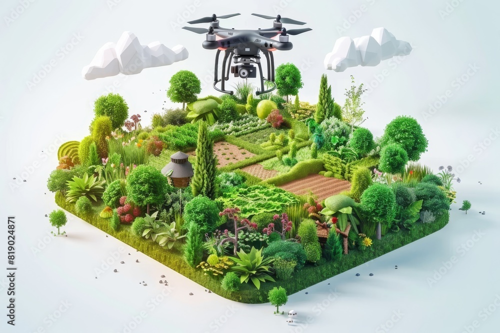 Poster automated drone farming techniques with drone technology for plant health in vector farming analysis