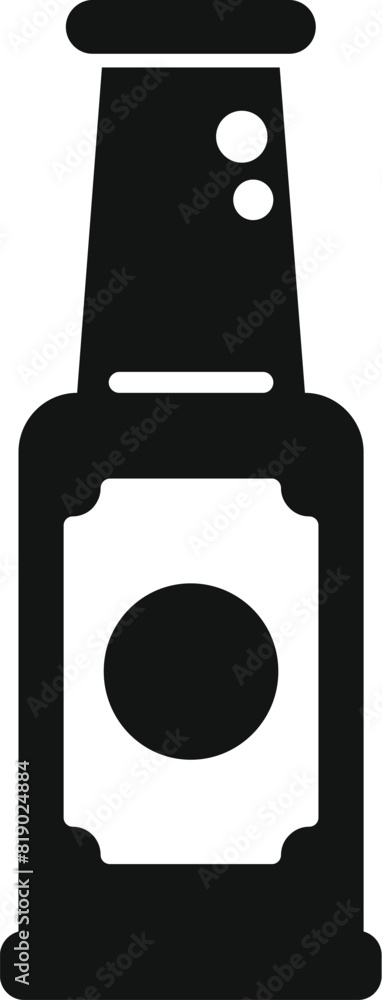 Poster black vector icon of a beer bottle with label, suitable for graphic design and web use
