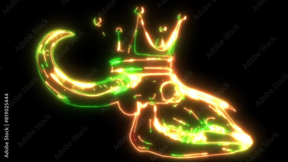 Sticker neon animation of bull skull with horns