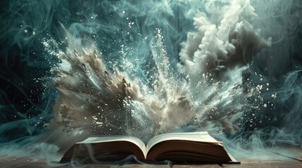 Pages bursting out of a book in a whirlwind, showcasing the energy and vitality of storytelling