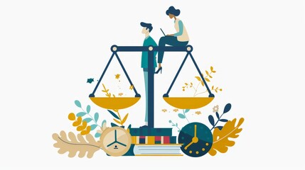 Work-life balance An illustration of a person balancing work and personal life on a scale.
