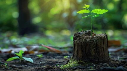 Young tree emerging from old tree stump - 