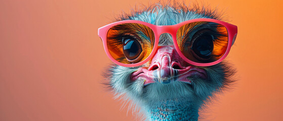 Ostrich bird in sunglass shade glasses isolated