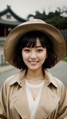 Photo Portrait of a Beautiful Asian Female in trench coat