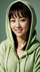 Photo Portrait of a Beautiful Asian Female in hoodie