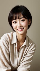 Photo Portrait of a Beautiful Asian Female in linen shirt