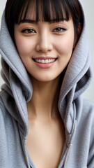 Photo Portrait of a Beautiful Asian Female in hoodie