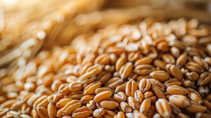 Close-up of organic raw wheat seeds whole grain to make bread