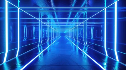 striking blue LED light tunnel, with vivid lines and a deep sense of perspective