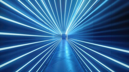 striking blue LED light tunnel, with vivid lines and a deep sense of perspective