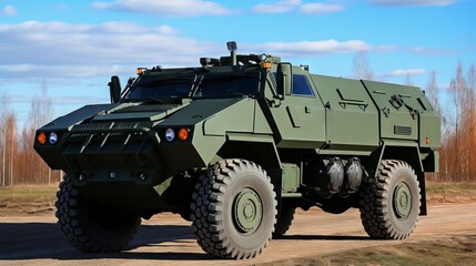A military truck against the background of an explosion, moving along a dusty road.
Concept: Military operations, equipment, combat operations, the power and strength of the army, transportation of eq