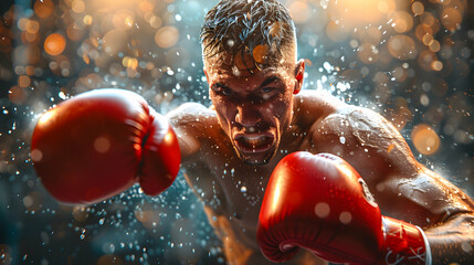 Determined Boxer Exuding Strength and Technique Delivering Powerful Punch in the Ring   Photo Realistic Stock Concept