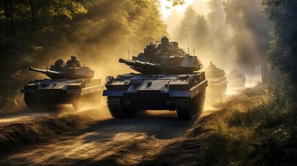 Military equipment, tanks close-up. Concept: war and armed conflicts, illustration of the actions of soldiers and tank crews