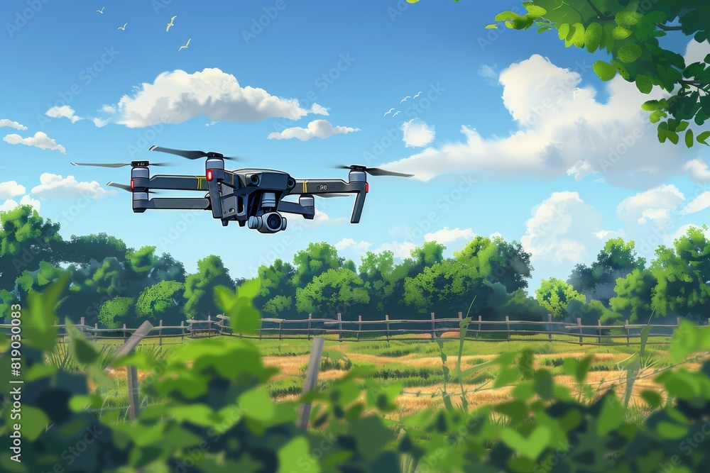 Poster vector automated drone farming analysis for plant health in farming automation techniques with drone