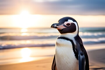Elegant aquatic bird in cool shades poses on serene coastline
