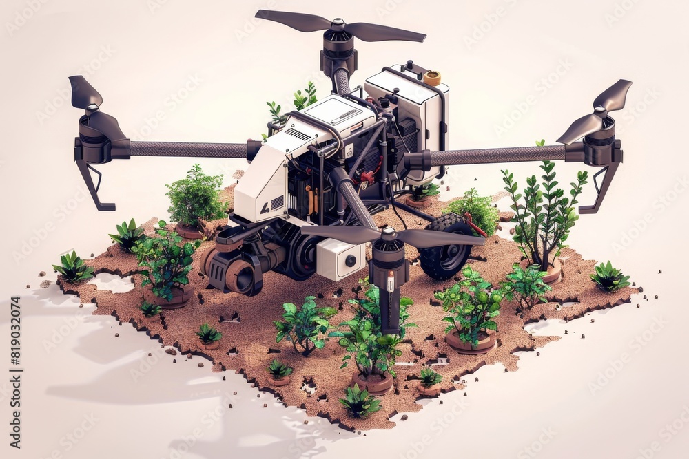 Poster vector automated farming analysis with drone technology for plant health in farming automation techn
