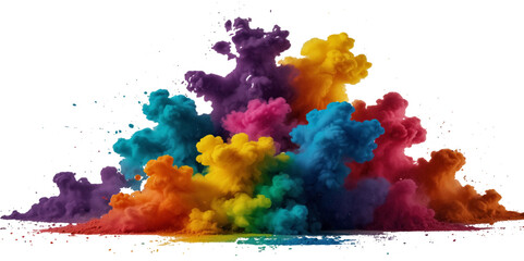 Vector abstract colorful rainbow holi paint and colorful cloud smoke powder explosion isolated on transparent wide panorama background.