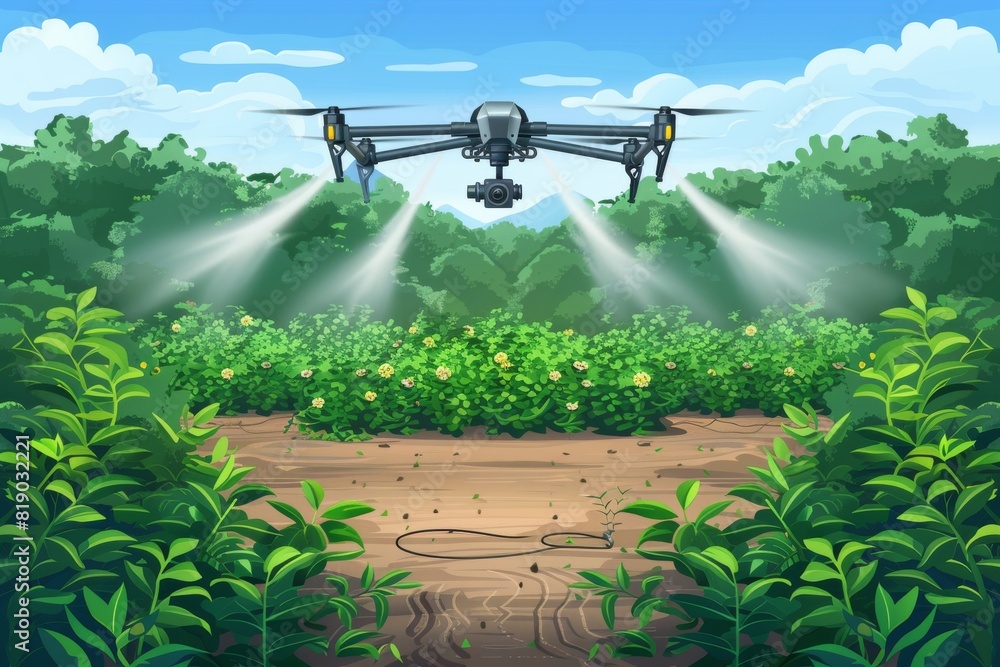 Poster automated drone farming techniques for plant health in vector automated farming analysis with drone 