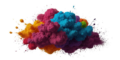 Vector colorful vibrant rainbow, smoke and cloud holi paint color powder explosion with bright colors isolated  on transparent background. Multicolored explosion of rainbow powder paint holi festival 