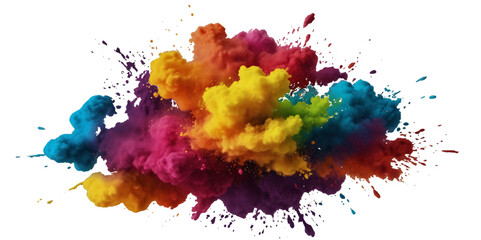 Vector colorful vibrant rainbow, smoke and cloud holi paint color powder explosion with bright colors isolated  on transparent background. Multicolored explosion of rainbow powder paint holi festival 