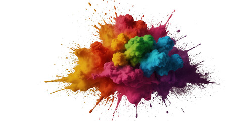 Vector colorful vibrant rainbow, smoke and cloud holi paint color powder explosion with bright colors isolated  on transparent background. Multicolored explosion of rainbow powder paint holi festival 
